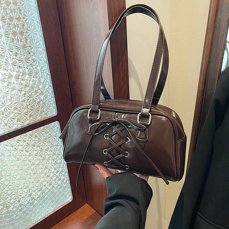 PU bowling fashion straps shoulder bags large capacity high quality sense of luxury solid bags