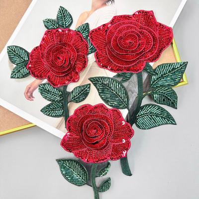 Exquisite Perlen mit Pailletten, Gestickte Rosen, Aufkleber, Dekorative Kleidung, Oberteile, Kleider, Taschen, Accessoires, Stoffaufkleber, Accessoires