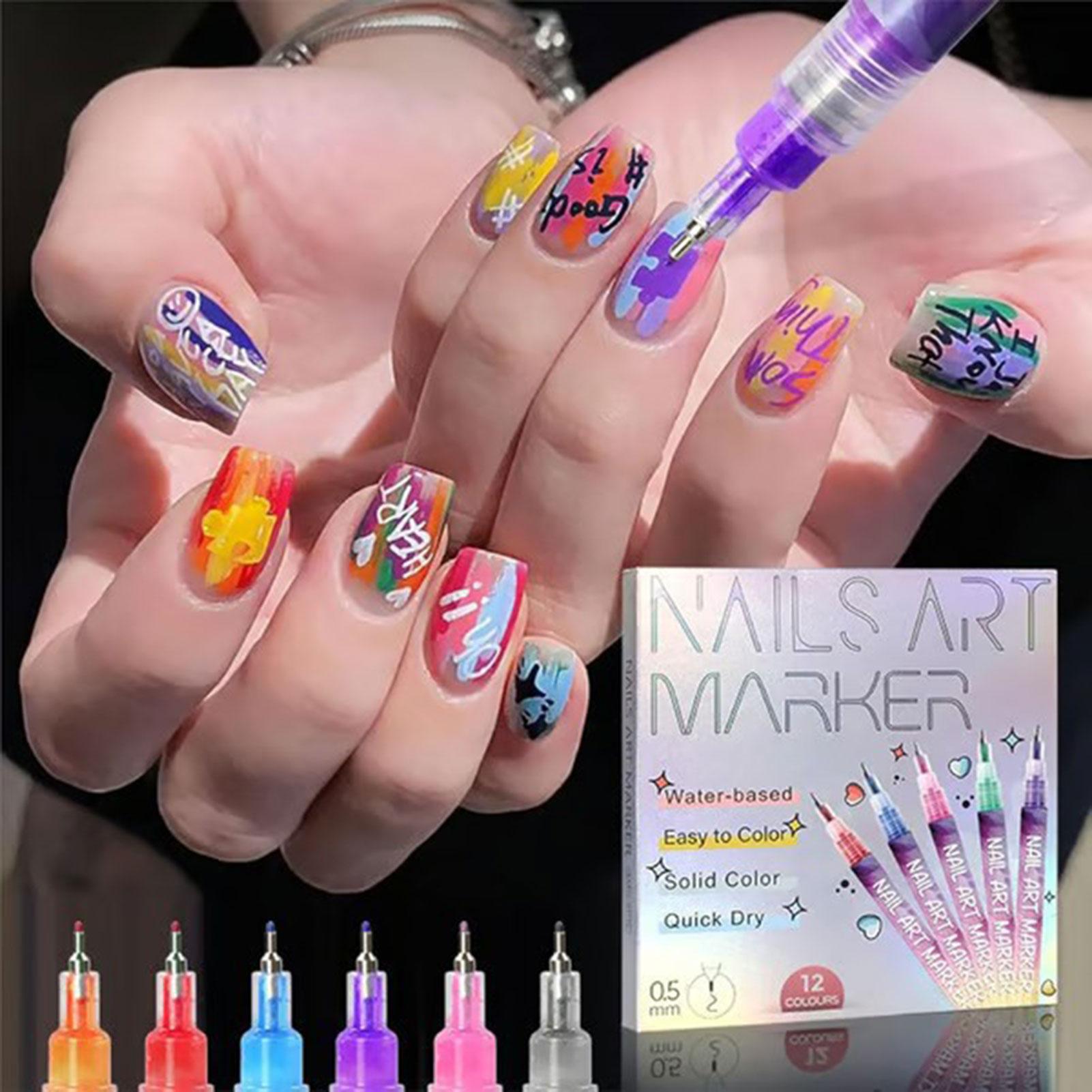 12 Colors Nail Art Pens Set Waterproof 0.5MM Nail Polish Pens Quick-Drying Nail Art Acrylic Paint Nail Pen Tools Salon Nail DIY