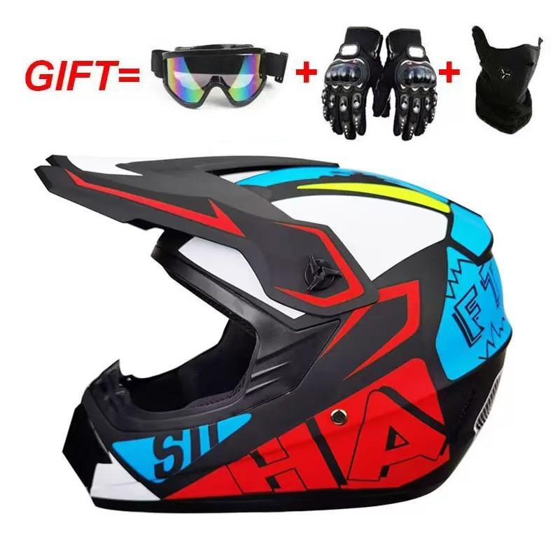 Full Face Motorcycle ATV Dirt Bike Karting Helmet ABS Universal Seasonal Riding Gear With Visor Mask Gloves