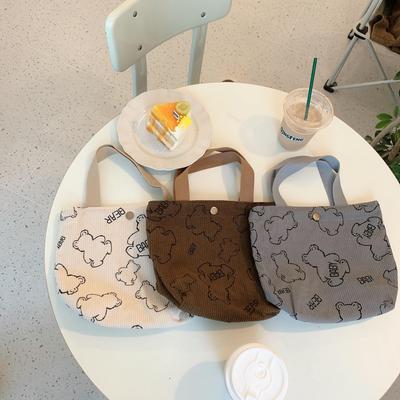 Vrouwen Vintage Baby Beer Corduroy Draagbare Grote Capaciteit Opslag Lunchbox Handtas
