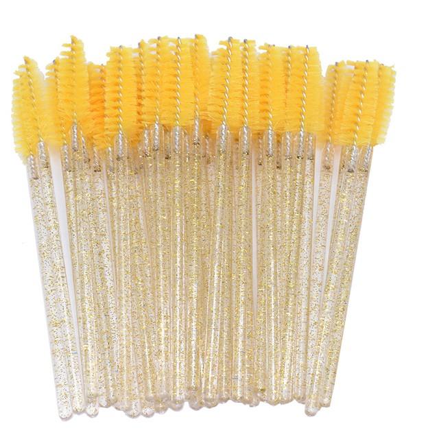Shiny Crystal Disposable Eyelash Applicator 50pcs/Bag with Nylon Mascara Wands Spoolie Brushes for Lash Extension & Makeup Tools