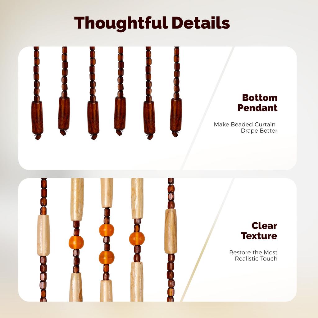 Bohemian Wood Bead Door Curtain Natural Wood Cotton Room Divider Window Wall Decor for Ethnic Vintage Tibetan Home Style