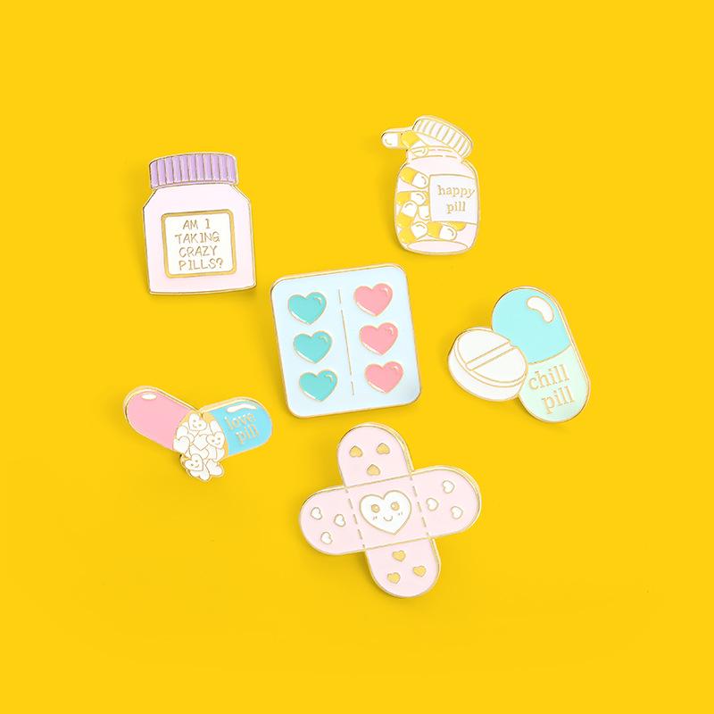 Creative Cartoon Mini Band-Aid Pill Capsule Brooch - Versatile Cute Painted Badge