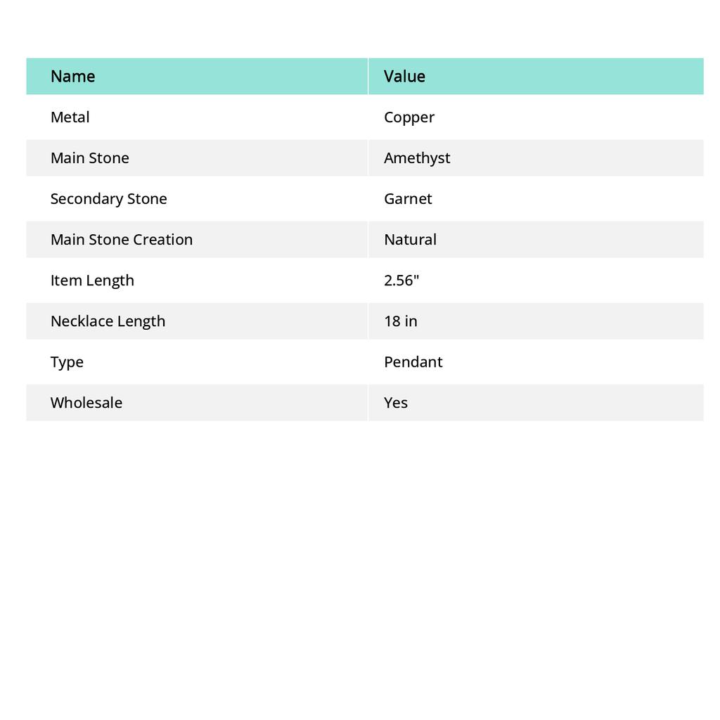 Natural Amethyst, Garnet Gemstone Handmade Copper Wire Wrap Pendant 2.56" E3H41