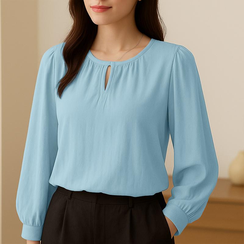 

ZANZEA Женская повседневная однотонная блузка с круглым вырезом и длинным рукавом S