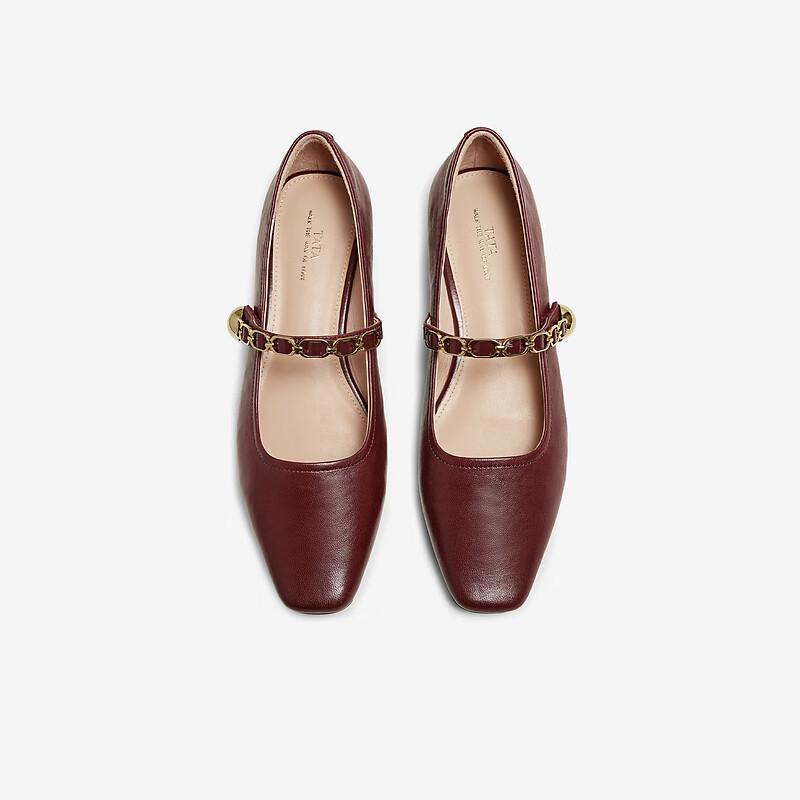 TATA Retro Mary Jane Sheepskin Flat Shoes