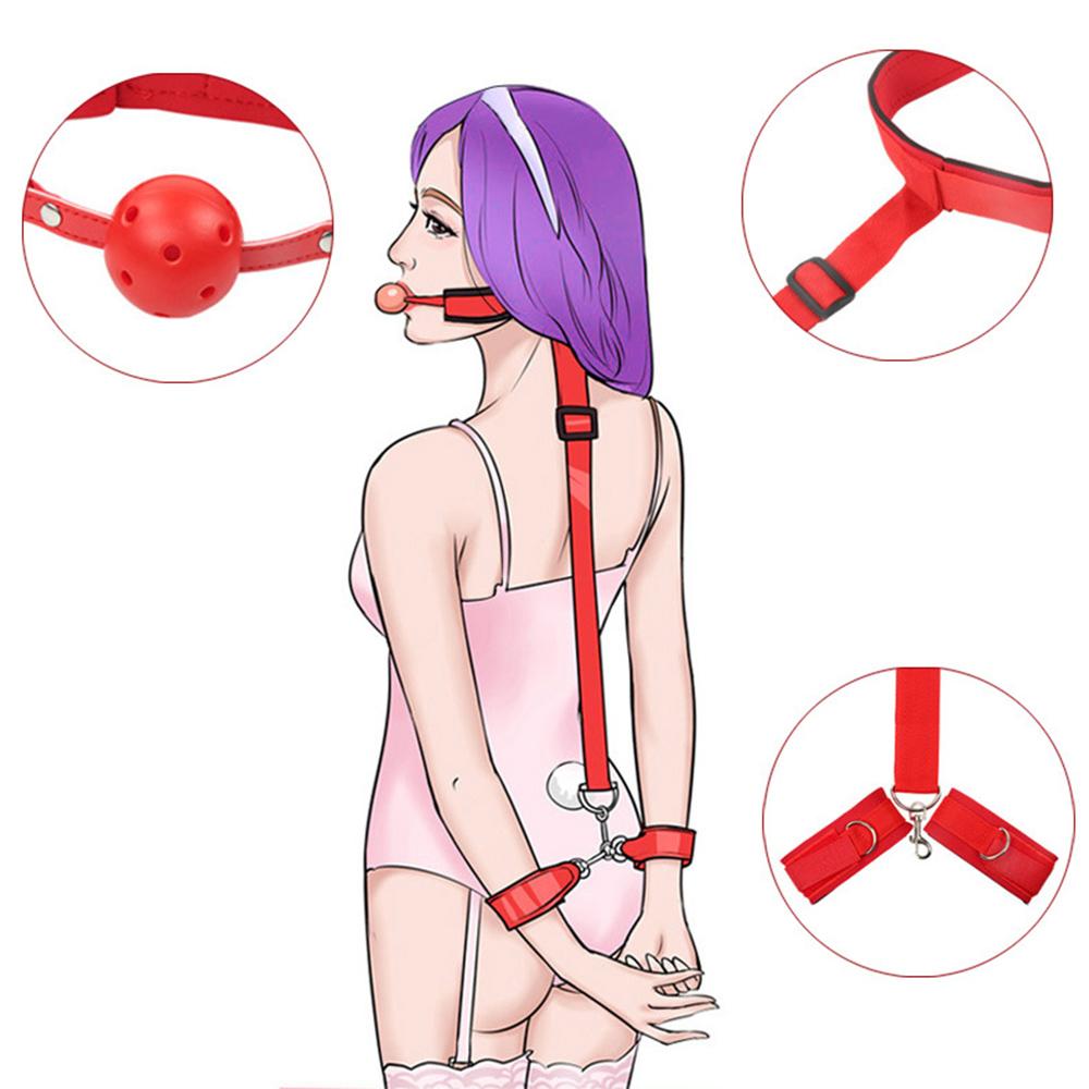 Sexy SM Backhand Back Neck Ring Bound Mouth Ball Slave Alternative Sex Toys Adult Products
