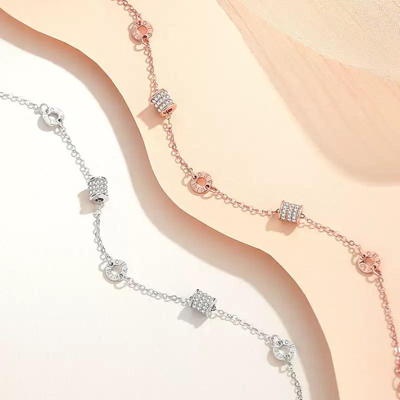 Korean Style Rose Gold Roman Numerals S925 Sterling Silver Bracelet for Women - Elegant Gift for Girlfriend