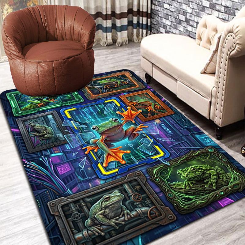 Froggy Frames Cyberspace Pattern Rug Floor Mat for Living Room or Bedroom Soft and Comfortable Carpet a Gift for Birthday and Holiday.