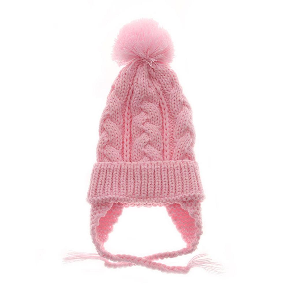Cute Knitted Cap Fashionable Pigtail Fuzzy Ball Warm Woolen Cap Hat for Kids