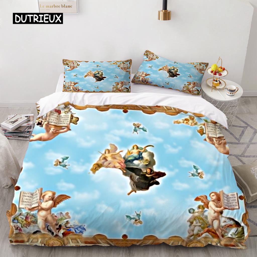 

Angel Oil Painting Sleep Bedding Package European Retro Oil Painting Artwork Comforter Cover Quilt Cover for Women Kids Bedroom Decorations EU single(135x200cm)