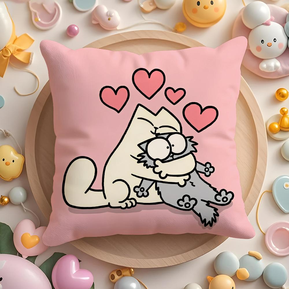 Hot-Cartoon S-Simons-Cat Pillow Case Short Plush Double-Sided Printing Home Machine Washable In Warm Winter Cushion Cover