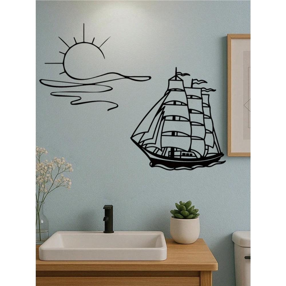 2 PCS Nautical Metal Wall Art, Sailboat Shape Decor for Modern Home, Waterproof Rustproof, Holiday & Birthday Gift