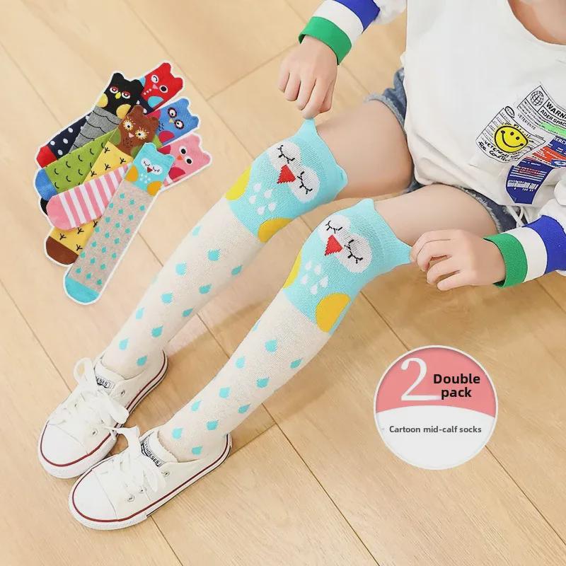 Kids' Cute Cartoon Knee-High Socks for Spring & Autumn - Mid-Tube, Long Pile Socks for Girls & Babies