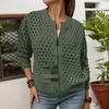 2026 Women's European-American Loose Knit Grid Jacket - Solid Color, Street Style, Versatile, Hollow Out, Zipper.
