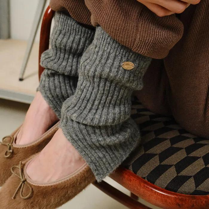 Slit Woolen Knit Leg Warmer - Grey