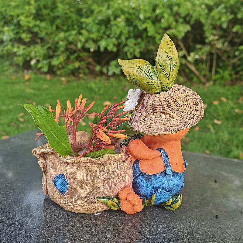 Carrot Farmer Resin Planter: Cute Animal Flower Pot for Outdoor Decor