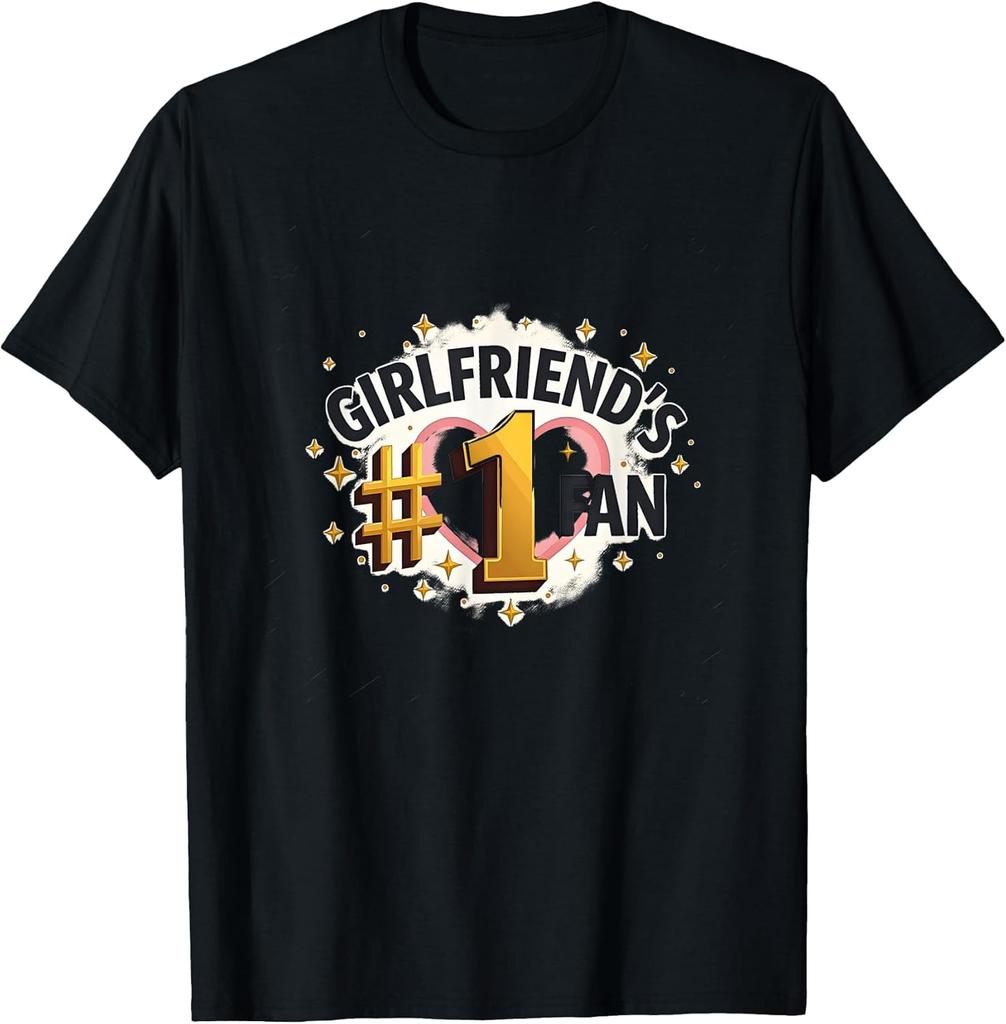 Girlfriend's Number One Fan Graphic Print Cotton Crew Neck T-Shirt Daily Wear for Boyfriend Holiday Wearing