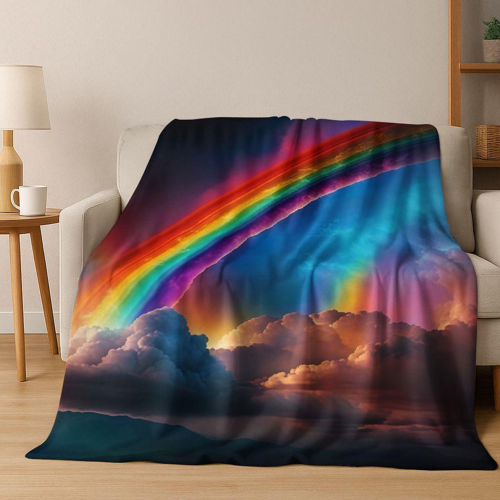 Colorful Rainbow Clouds Dream Sky Cartoon Flannel Blanket,Cozy Soft Throw Blanket for Home Bedroom Bed Sofa Picnic Cover Kids