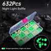 Fishing Beads,632 pcs Round Luminous Glow Rubber Soft Fishing Beads with Plastic Box, Multiple Sizes Sea Fishing Tackles