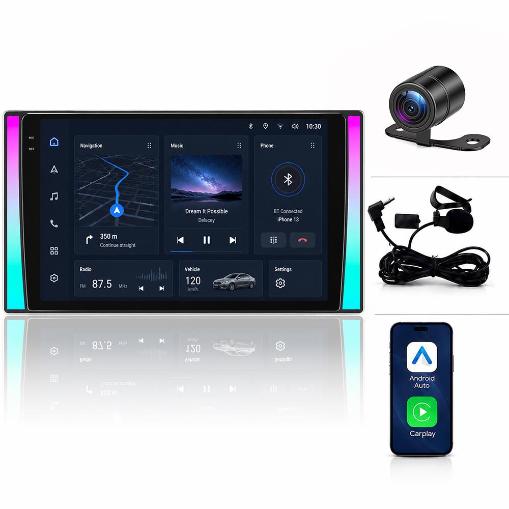 Universal Car Stereo, 10.1-inch, GPS Navigation, Supports CarPlay, Android Auto, 5G Wi-Fi, Bluetooth 5.0, Android 15