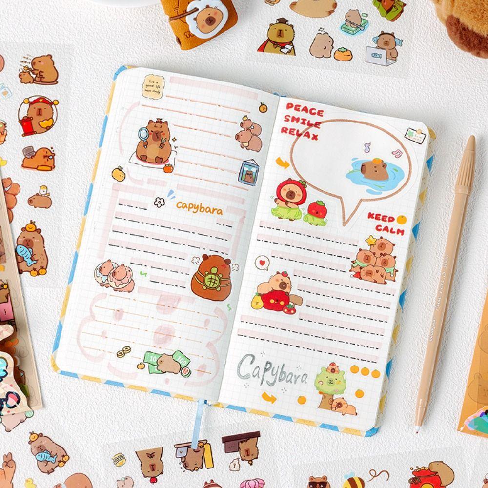 6Pcs/bag Cartoon Capybara Handbook Stickers Stationery Cartoon Decorative Stickers