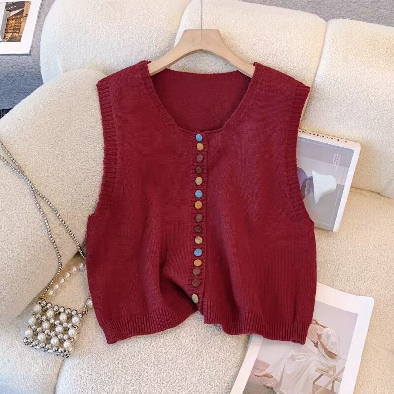 

Жилет женский жилет куртка осенне-зимний жилет новый вязаный свитер V-образный вырез свободный модный жилет кардиган 2XL красный