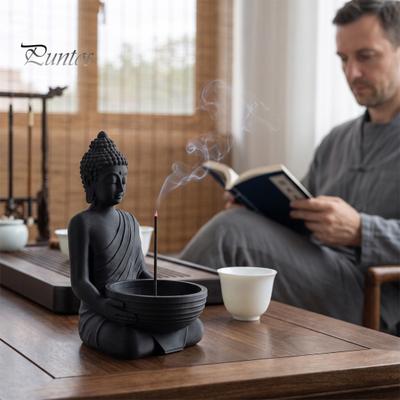 Handheld Bowl Incense Burner 3D Printed Buddha Holder for Stick Incense, Zen Aromatherapy Tray with Ash Catcher Bowl, Meditation Decor Entryway