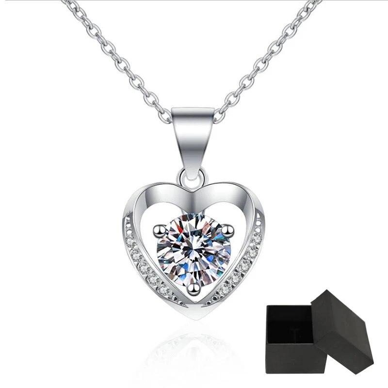 Certified GRA Moissanite Heart Necklace 1.0ct Women Gemstone S925 Silver Pendant Wedding Valentine's Day Gift