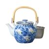 Ale-net Teapot (Stainless Steel with Strainer), 1250cc, Ink-Splashed Two-Color Flower Design with Basket, No. 8 Teapot, Porcelain, Stylish