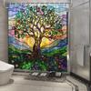 Stained Glass Tree Of Life Waterproof Shower Curtain For Bathroom Decor, Modern Art Design, Vibrant Colors, Unique Style