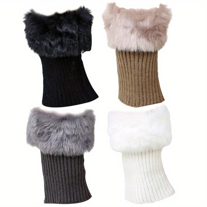 1 Paar elegante Damen-Winter-warme Strick-Fellbesatz-Beinstulpen-Manschetten-Topper-Stiefelsocken