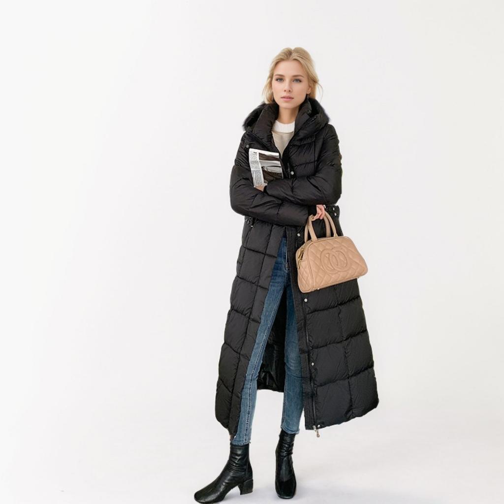 Women's Solid Fashion Casual Hooded Thickened And Extended Knee-Length Extra-Long Zipper Winter Warm Cotton Coat Down Jacket