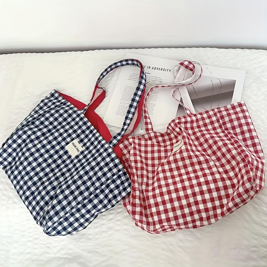 Reversible Red & White Gingham Tote Bag for Women Large Capacity, Lightweight, with Fixed Shoulder Straps, Perfect for Everyday Use, Shopping,Handbag