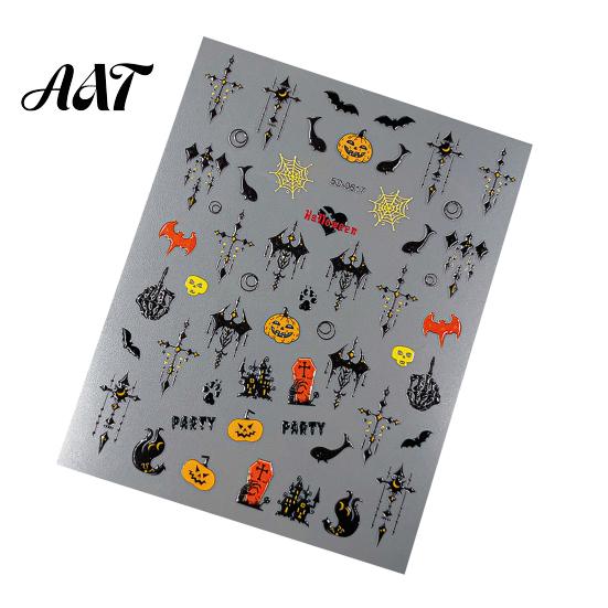 5D Embossed Nail Decals Halloween Art Stickers, Skull Pumpkin Ghost Stickers Decals, Waterproof Self Adhesive Manicure Decoration Holiday Theme