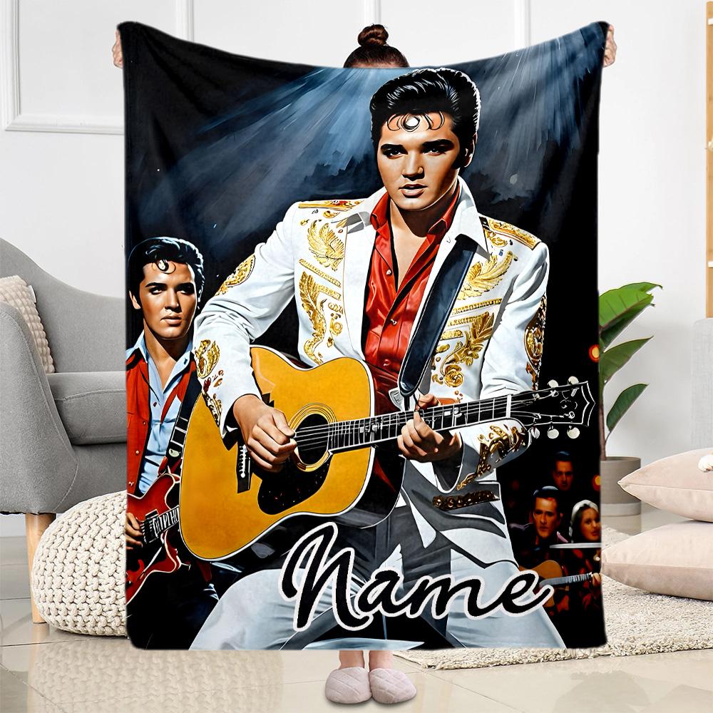 Elvis Presley Kytarové vystoupení Personalizovaná deka se jménem Útulná přizpůsobitelná deka Hřejivá dekorace Perfektní pro kancelářskou židli Židli Postel Pohovku