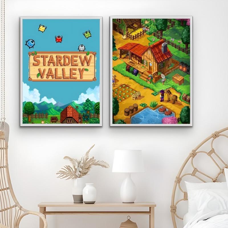 Game S-Stardew Valley Classic Pixel Poster Sticky Wall Art Printing Waterproof Home Living Bed Room Bar Aesthetic Decor