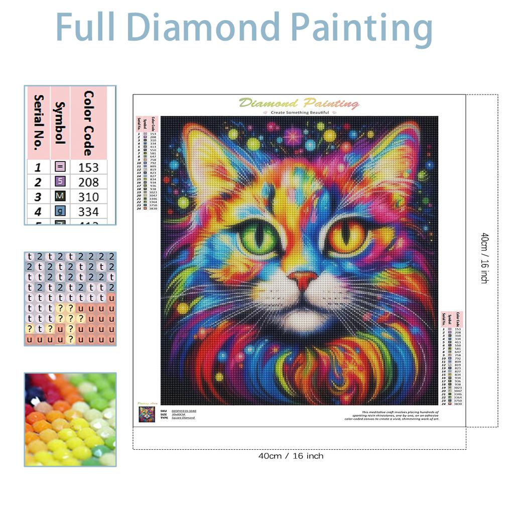 CHENISTORY Diamond Painting Square Rainbow Cat Diamond Embroidery Sale Rhinestones Pictures Cross Stitch Diamond Mosaic
