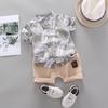 Boys' Leaf Print Stand Collar Short Sleeve Fashion Shirt Set
