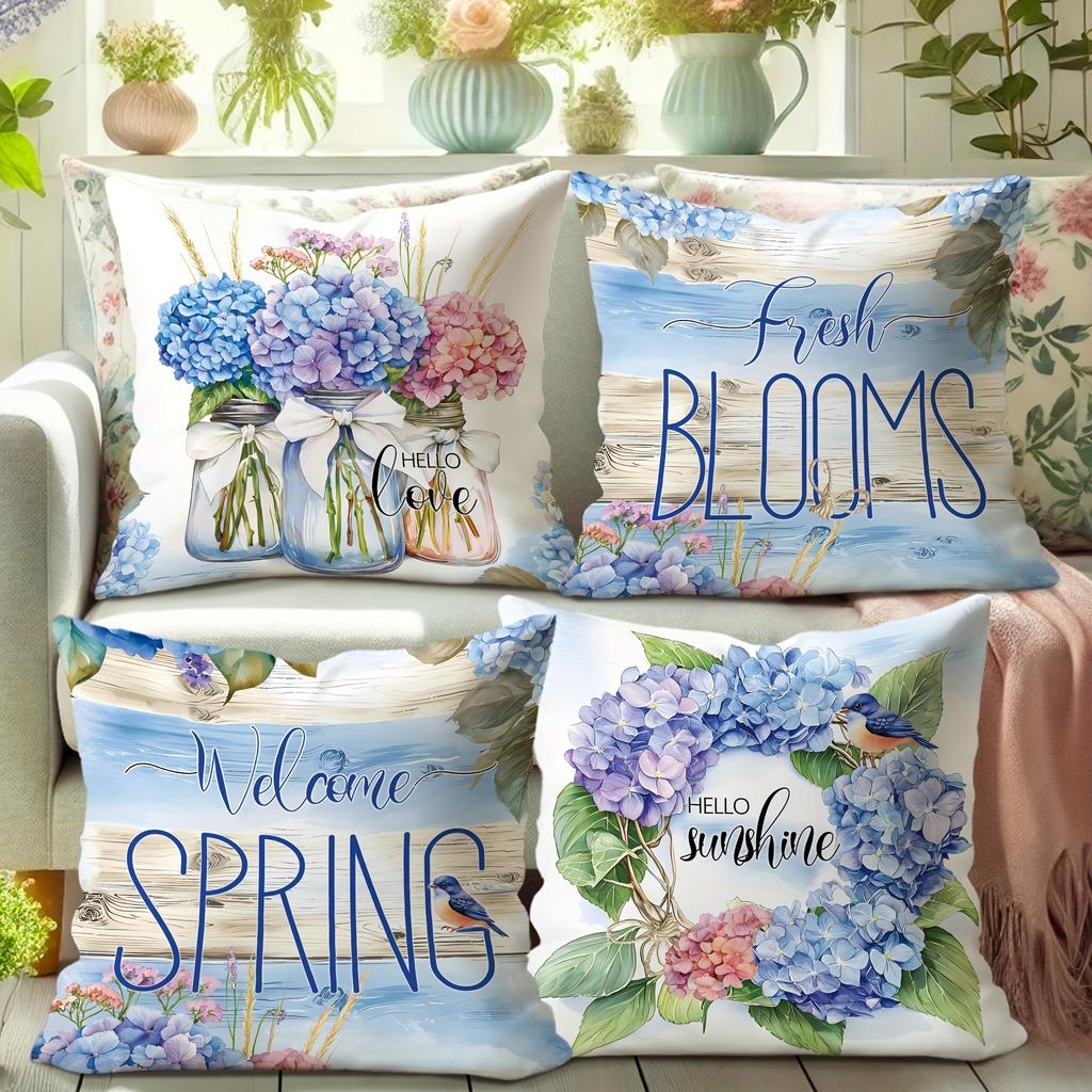 Blaues Wildblumenmuster Heimdeko Kissenbezug Schlafzimmer Wohnzimmer Sofa Dekor Polyester Kissenhülle Mit Reißverschluss