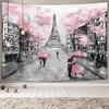 Romantic Paris Cherry Blossom Tapestry Wall Hanging Eiffel Tower Sakura Polyester Fabric Home Decor Artwork