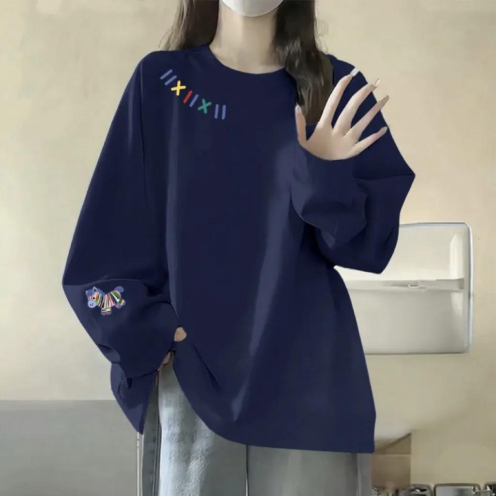 Women's Korean Style Loose Fit Pure Cotton Long-Sleeve T-Shirt - 2025 Spring/Autumn Collection