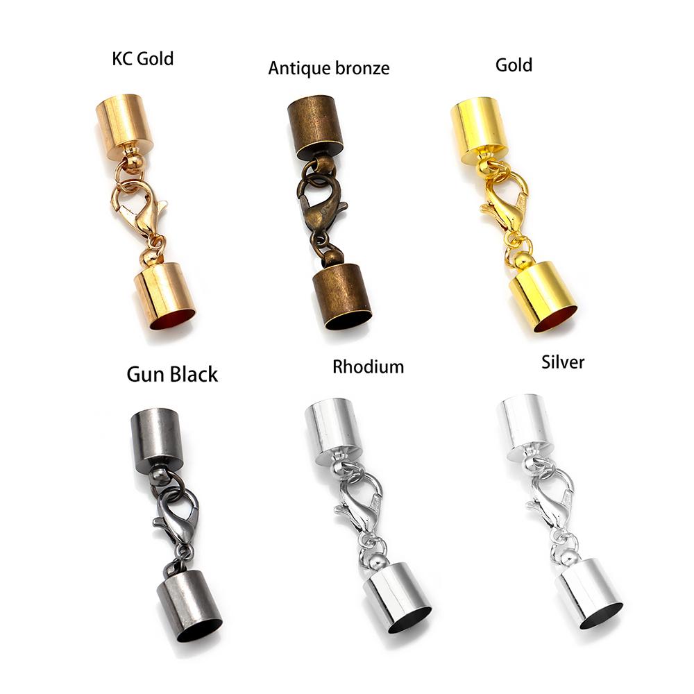 10pcs/lot Leather Cord Bracelet Lobster Clasps Hooks 2.5 3 4 5 6 7 8 9 10mm Crimp End Tip Caps Connectors For DIY Jewelry Making