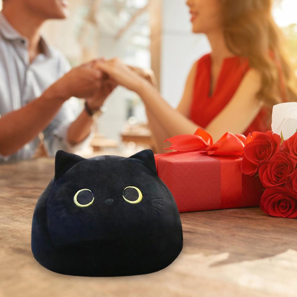 Černá kočka Plyšová hračka Kreslený polštář ve tvaru kočky Plněný polštářek na Valentýna k narozeninám