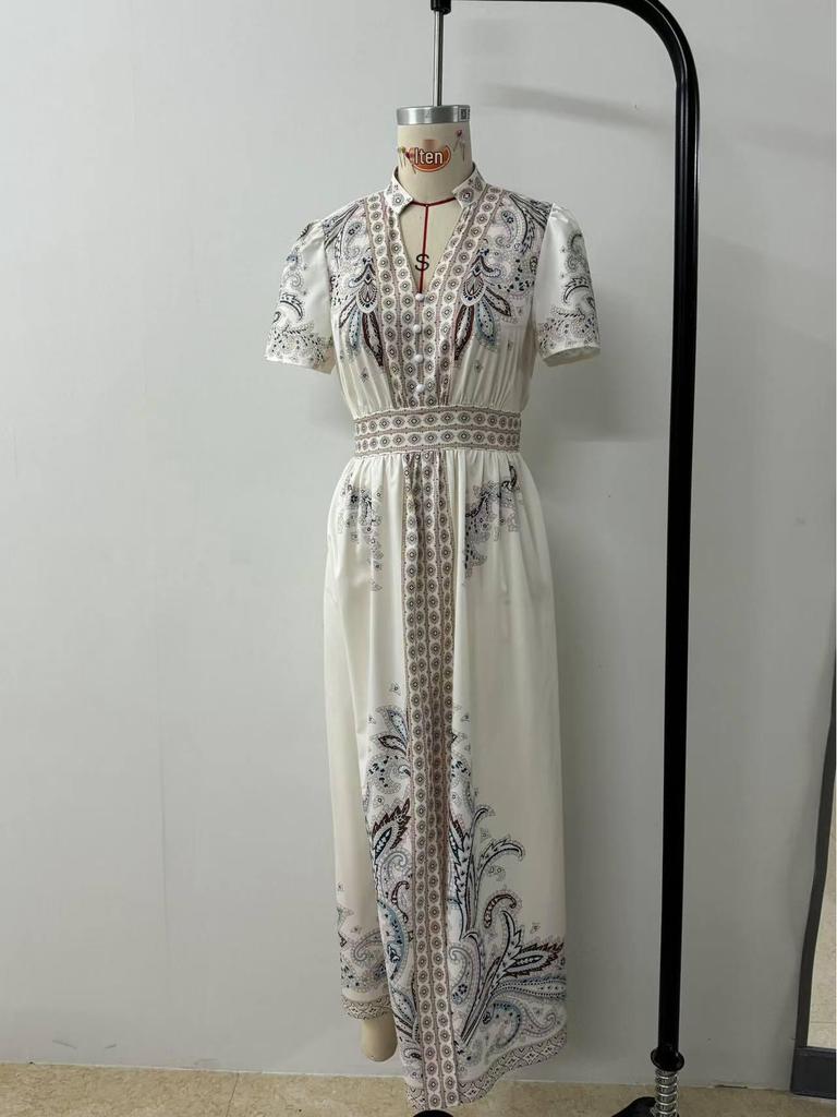 Retro Paisley Hochtailliertes Spitzenbesetztes Langes Kleid - Damen Sommerkollektion 2025