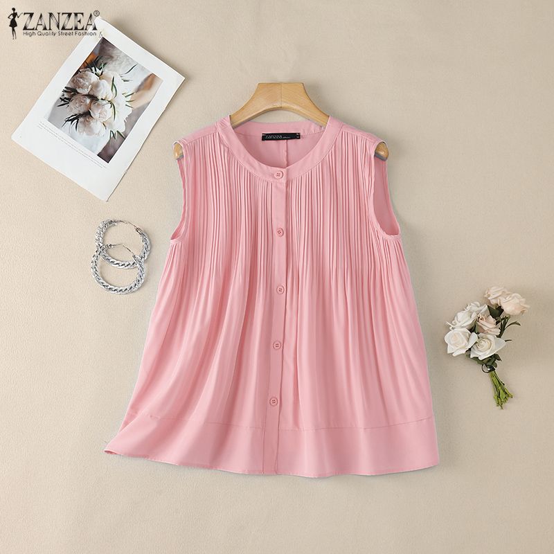 ZANZEA Women Casual Round Neck Loose Sleeveless Tank Tops