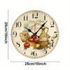 Vintage Olive Oil Wooden Round Silent Hanging Wall Clock, Suitable For Living Room, Office, Study Room, Bedroom, Home Decoration