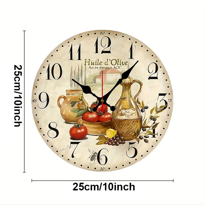 Vintage Olive Oil Wooden Round Silent Hanging Wall Clock, Suitable For Living Room, Office, Study Room, Bedroom, Home Decoration