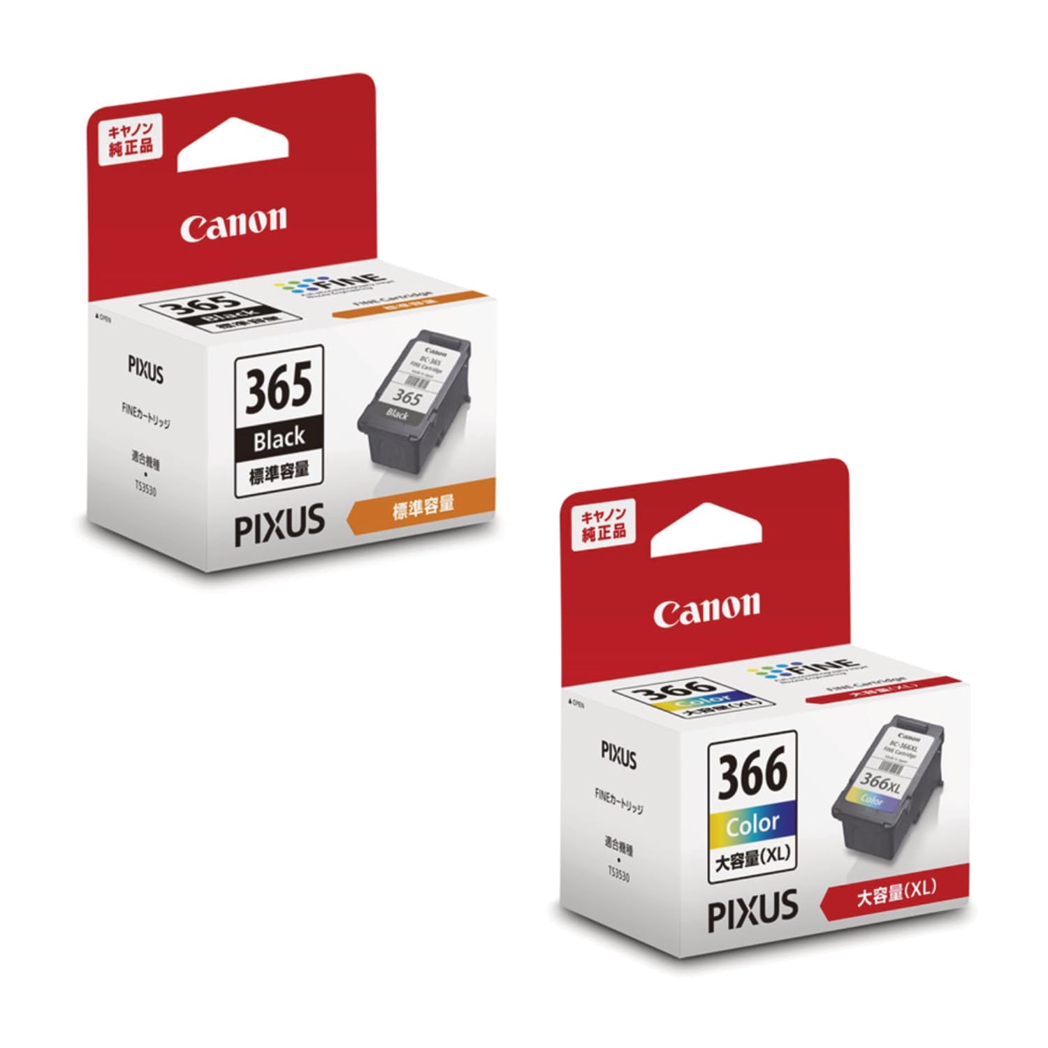 

Genuine Canon Ink Cartridges Capacity Capacity Set of 2 Compatible with PIXUS TS3530 BC-365/BC-366XL (Standard Black/High Tri-Color) - -